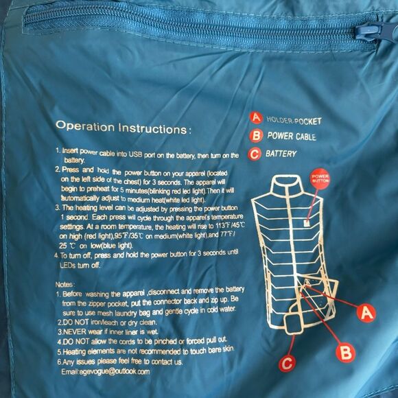 Venusras Heated puffer Vest blue size medium - no battery! Good used condition! - Picture 9 of 11
